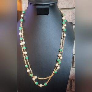 Elegant Gold and Green Beaded Necklace